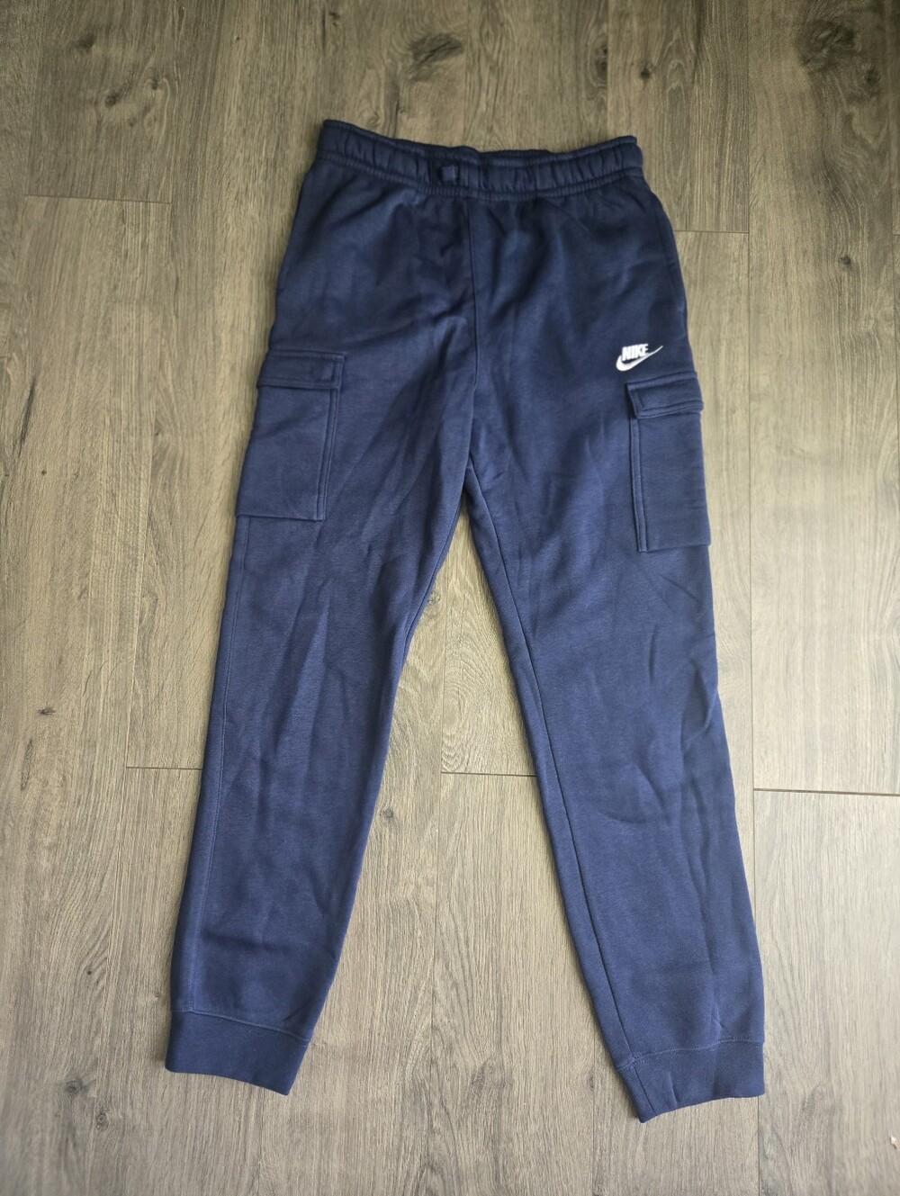 Nike Navy Blue Cargo Jogger Pants with White Swoosh